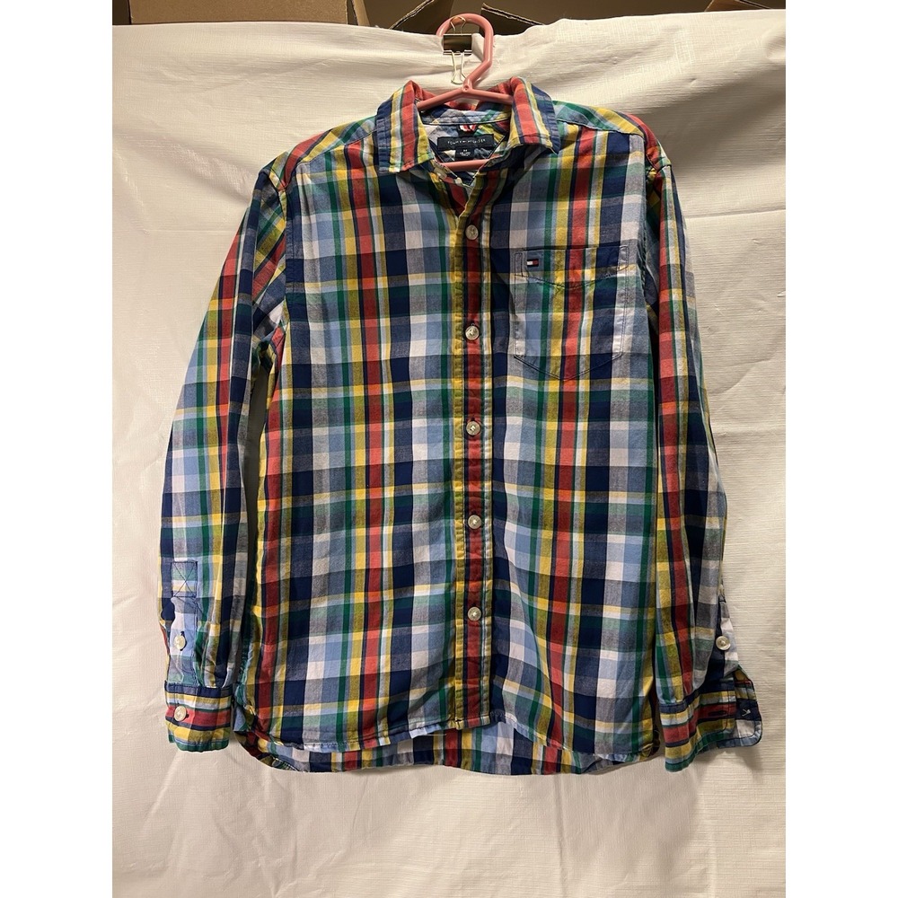 Vintage Tommy Hilfiger Kids Boys M (8-10) Button Up Colorful Plaid LS Shirt